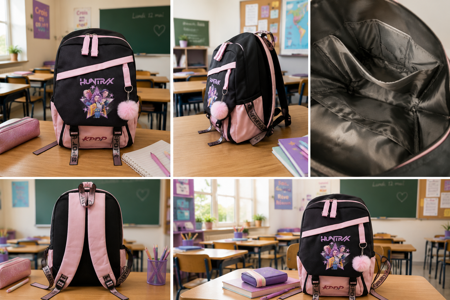 Cartable Kpop demon hunter Noir/ rose