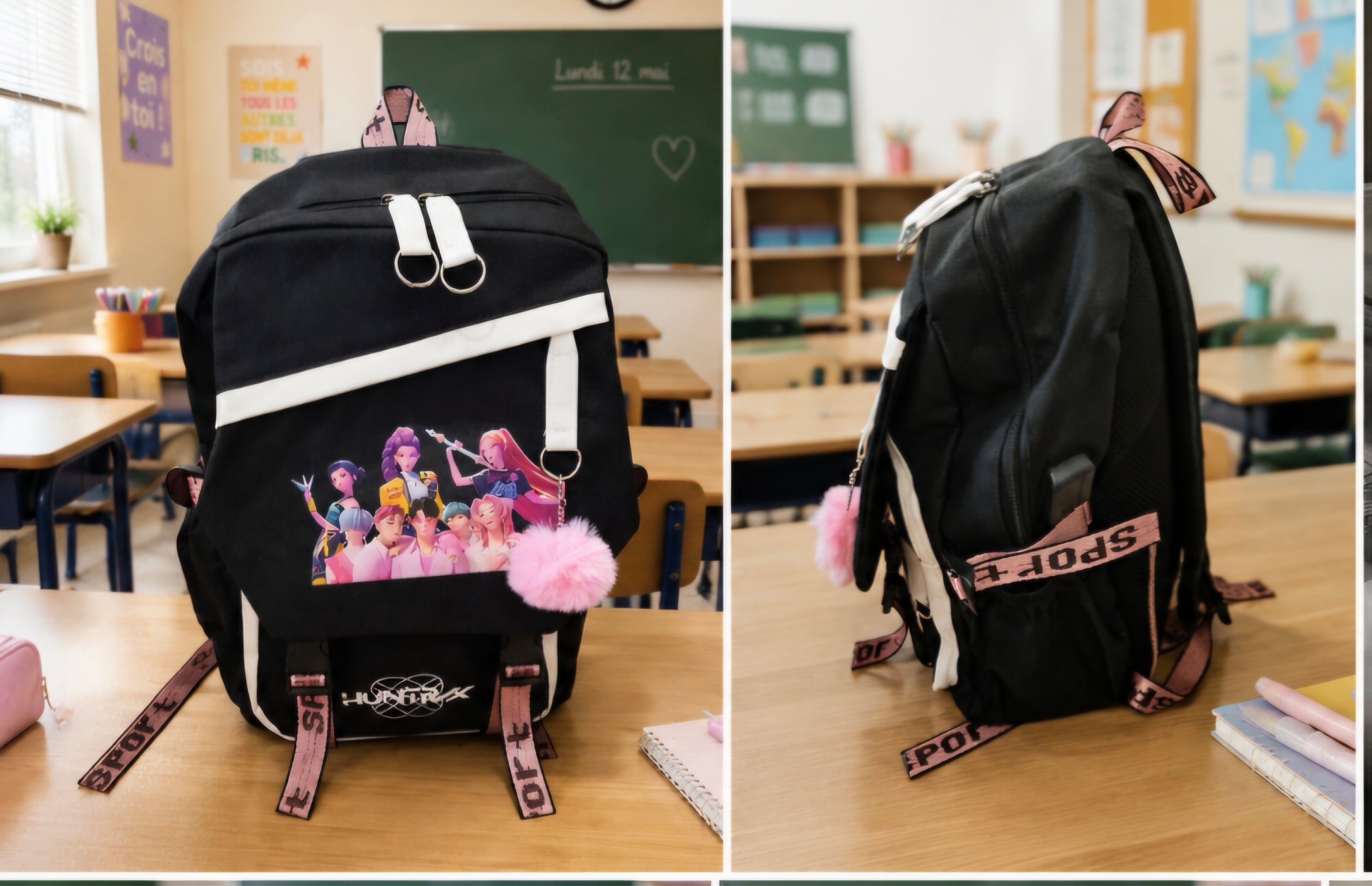 Cartable KPOP demon hunter noir/blanc
